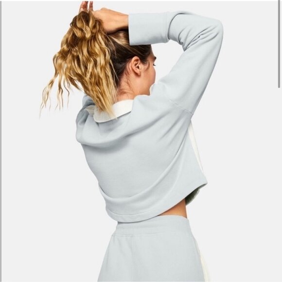 Outdoor Voice Blue Ivory Boxy Cropped Quarter Zip Sweatshirt Women's Small - Picture 3 of 8